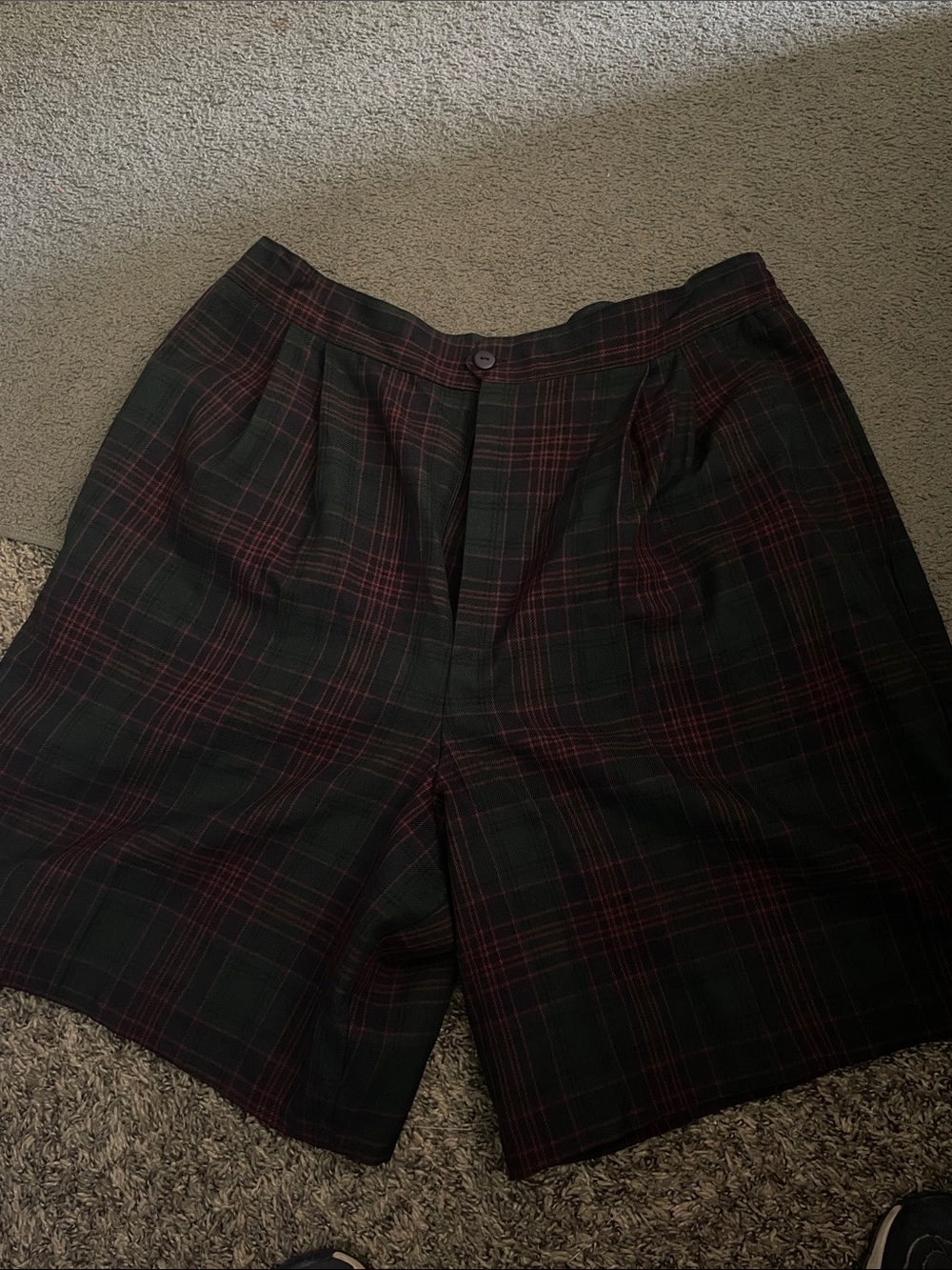Women’s Dark Green and Red Plaid Shorts